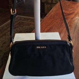 Prada Black Nylon Jacquard Shoulder Bag